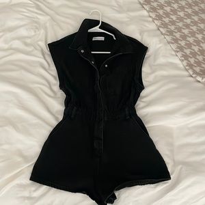 Zara Black denim shorts romper
